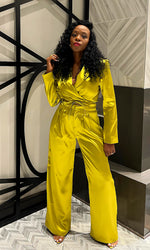 Sasha Satin LIME Wide Leg Pants Set