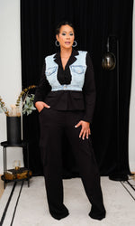 Bossy Situation Black and Denim Blazer Jogger Suit