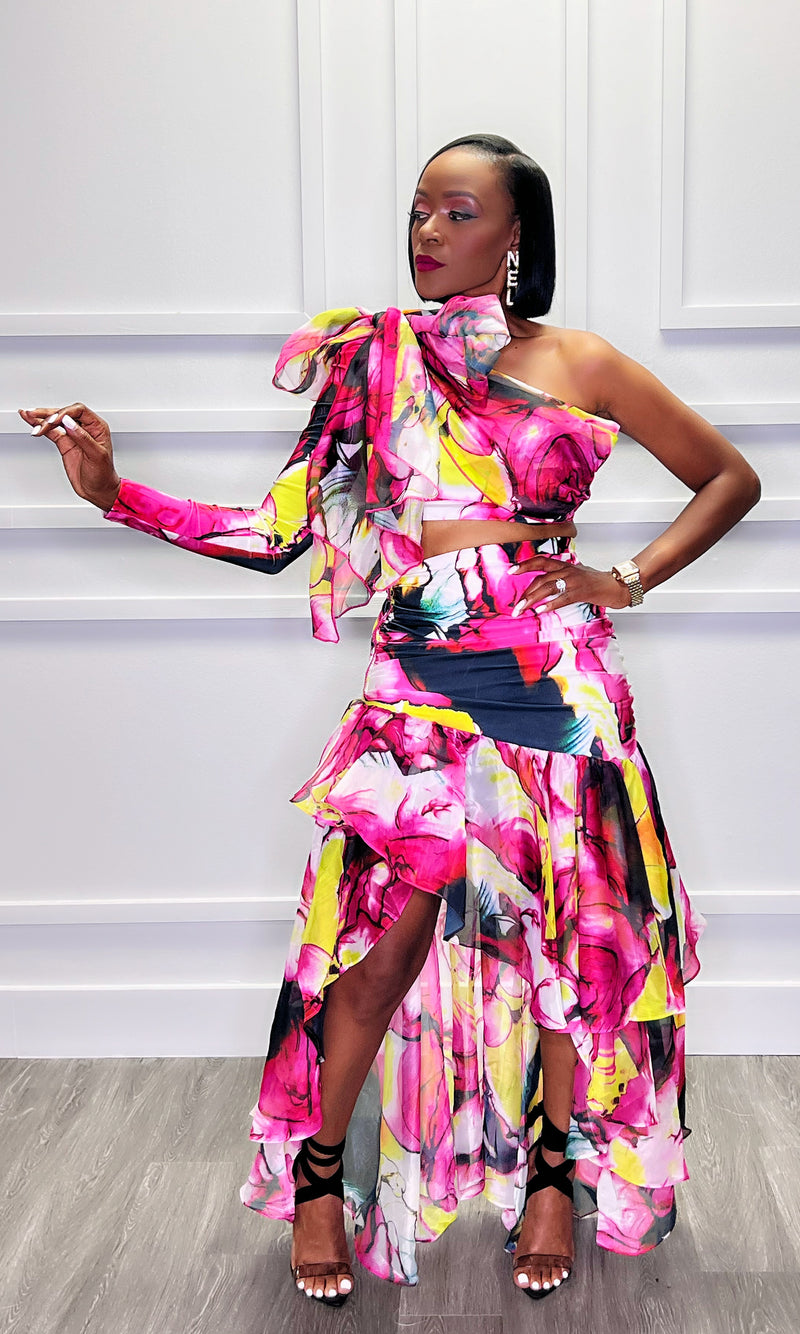 Picasso Fuchsia & Black Bow Top