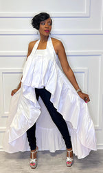 Hallie High Low White Ruffle White Top