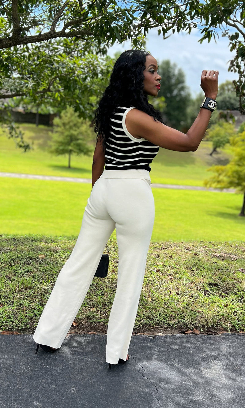 Stacia Striped Black & Mocha  Knit Pants Set