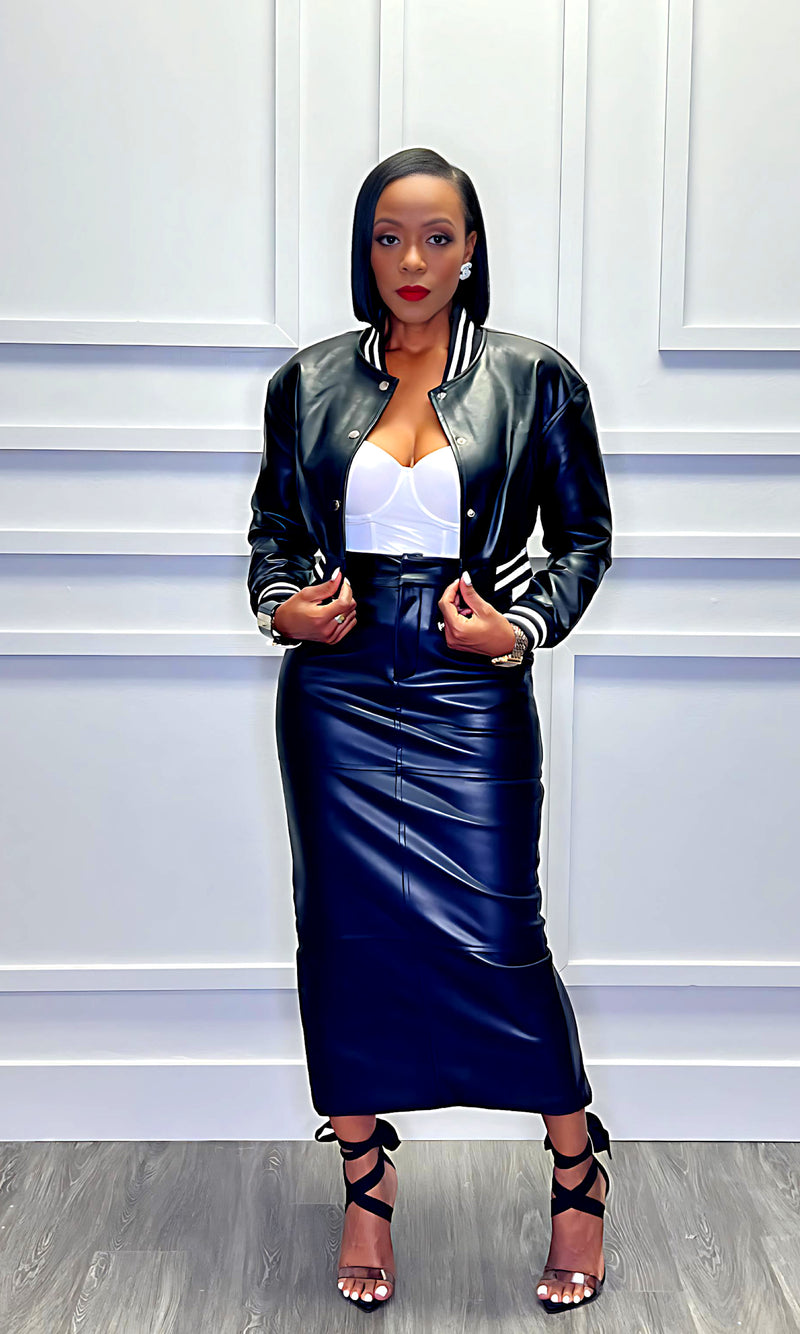 Lena Faux Leather Black Midi Skirt