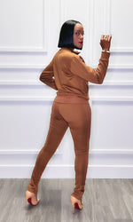 SUPER DEAL: Emily Mocha Striped Jogger Set:FINAL SALE