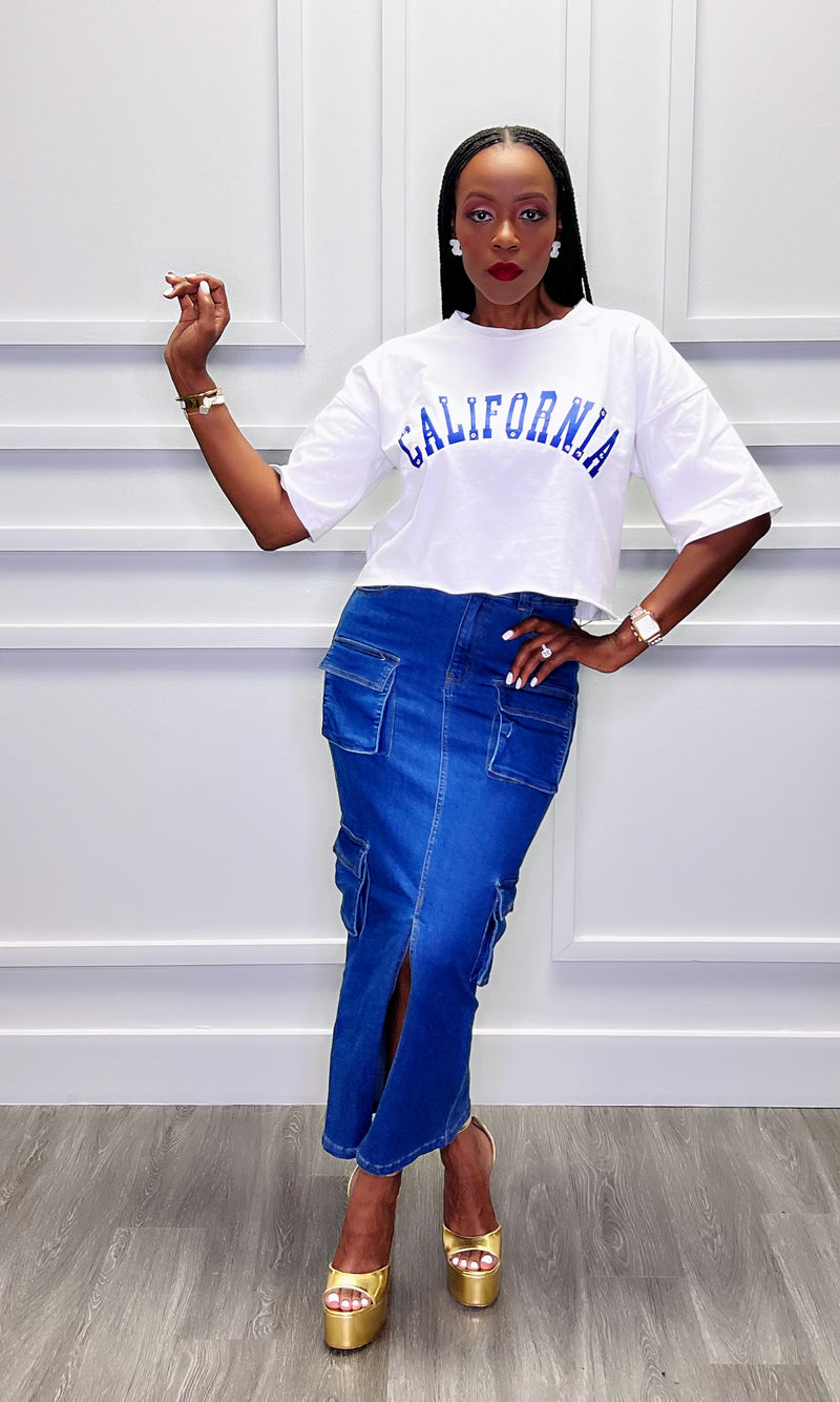 Amy Dark Denim Cargo Skirt