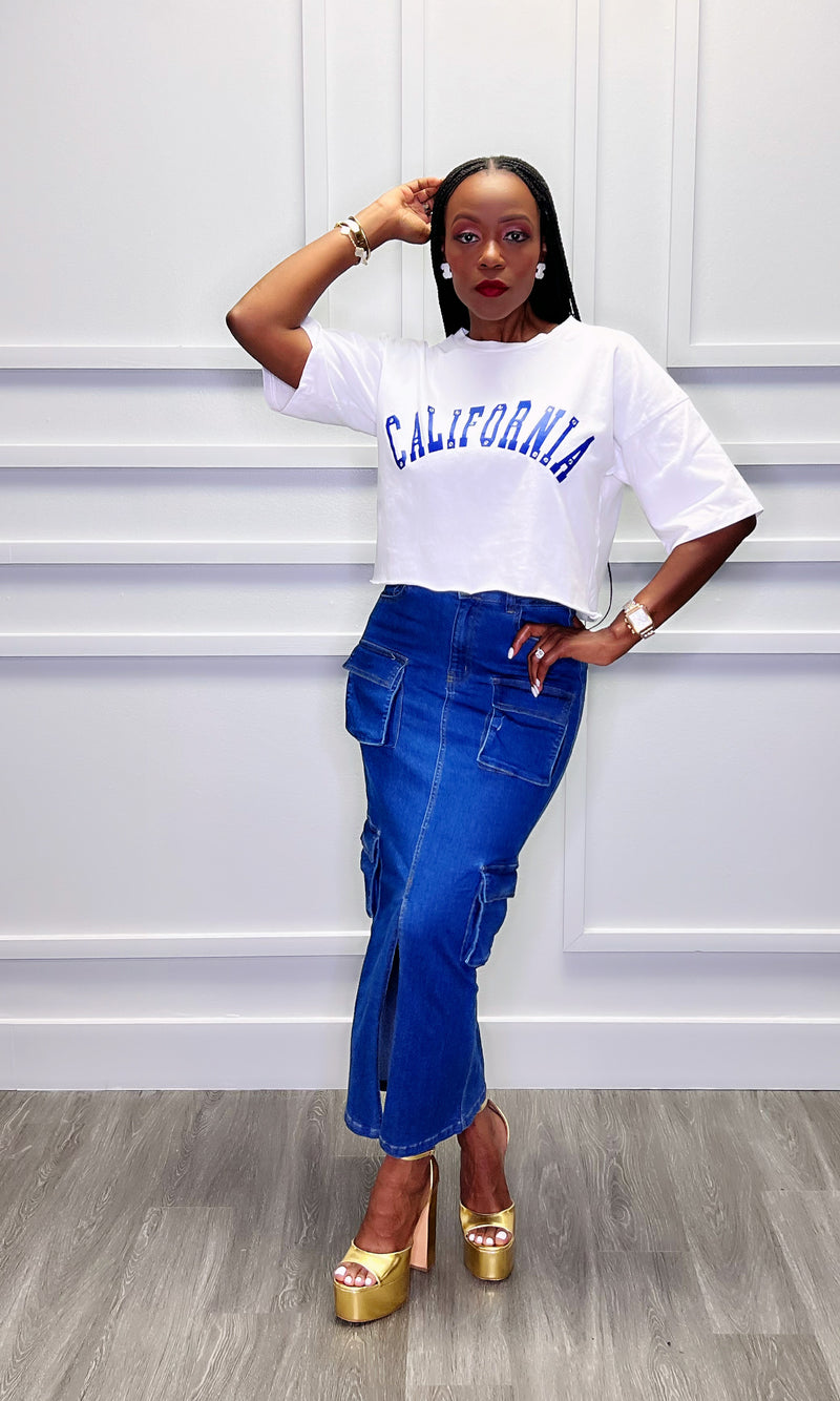 Amy Dark Denim Cargo Skirt