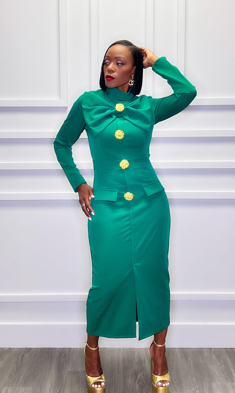 Michelle O Green Bow Dress