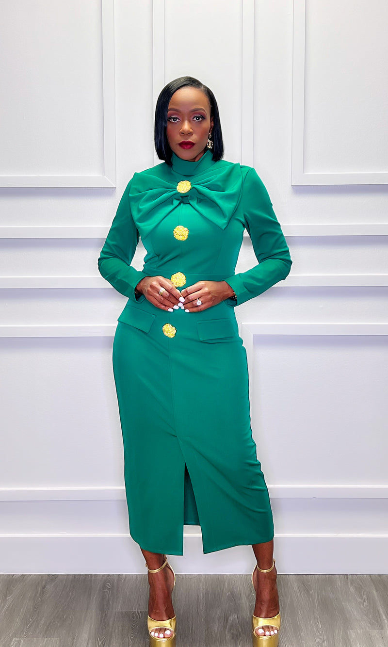 Michelle O Green Bow Dress