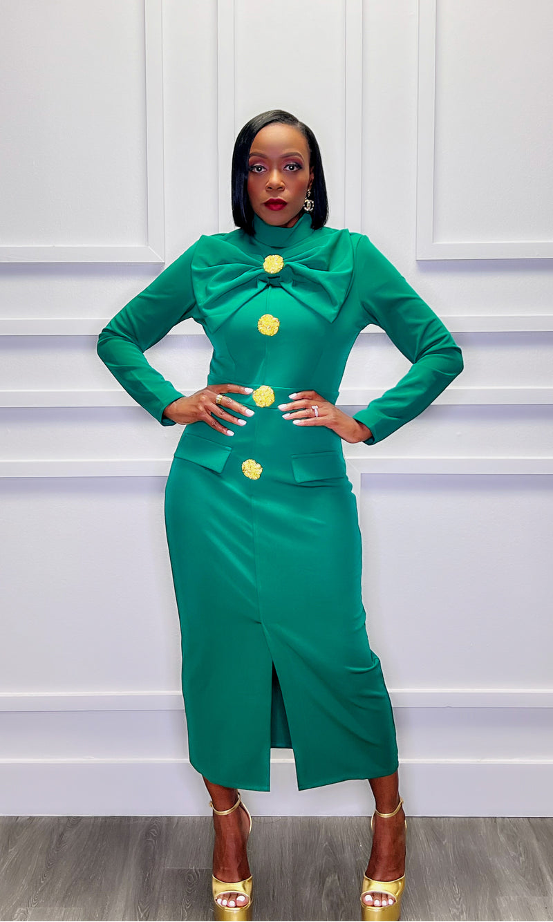 Michelle O Green Bow Dress