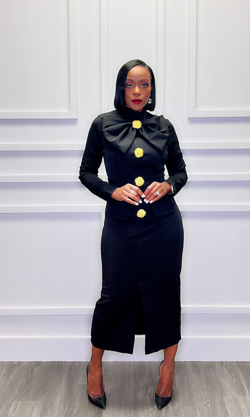 Michelle O Black Bow Dress