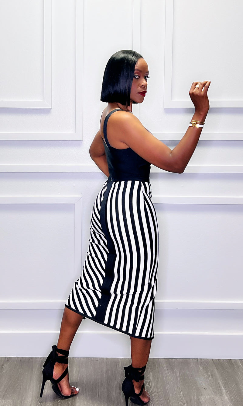 Stepping Out In Stripes Bandage Skirt Set