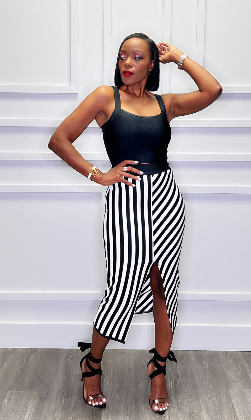 Stepping Out In Stripes Bandage Skirt Set