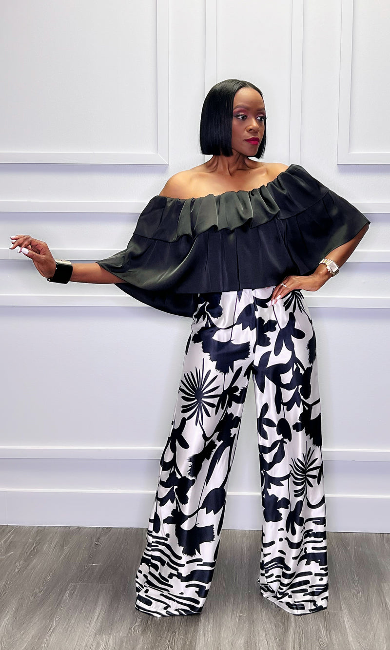 Belize Black and White Flower Pants