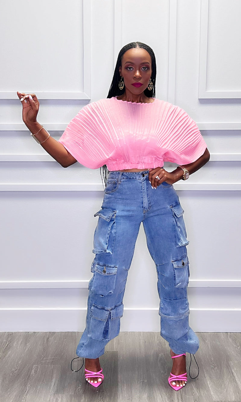 Patsy Pleated Pink Crop Top
