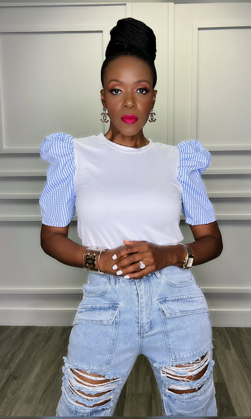 Gingham Puff Sleeve Top:FINAL SALE