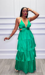 All The Tiers Green Maxi Dress
