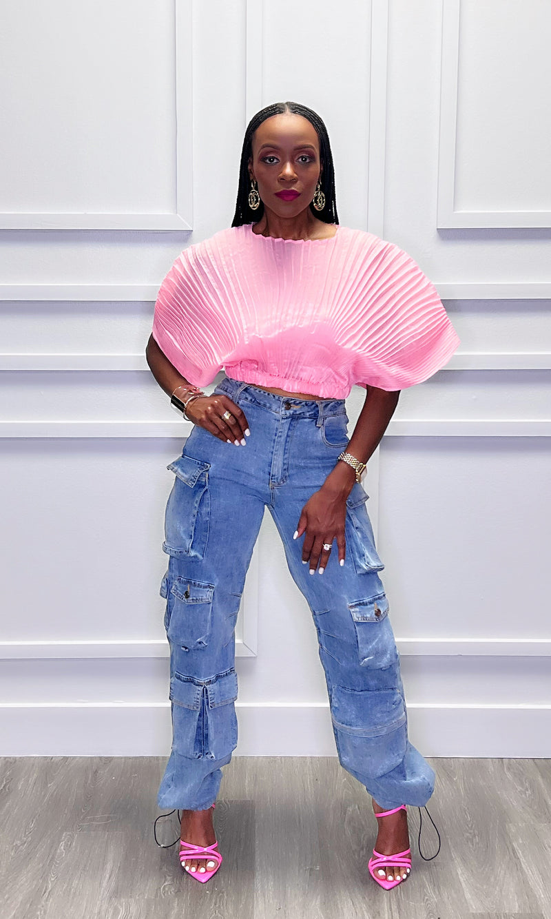 Patsy Pleated Pink Crop Top