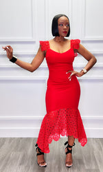 Elaine Eyelet Fishtail Red Dress:FINAL SALE