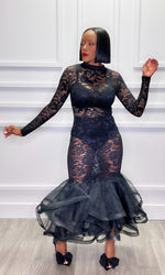 Lynn Lace Fishtail Black Dress:FINAL SALE