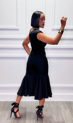 Farah Fishtail Black Midi Dress:FINAL SALE