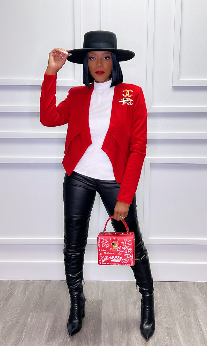 Regal Red Cropped Blazer:FINAL SALE
