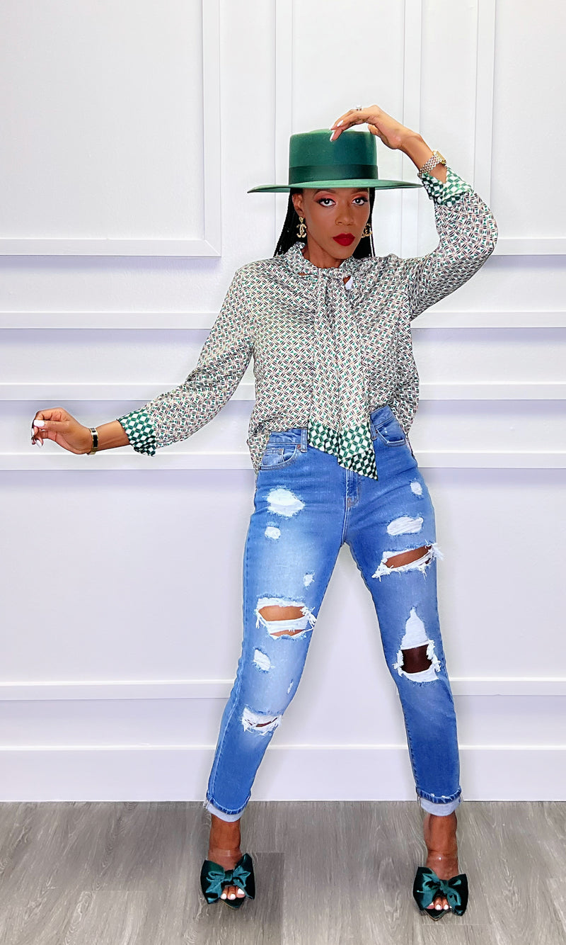 Miriam Printed Bow Top:FINAL SALE