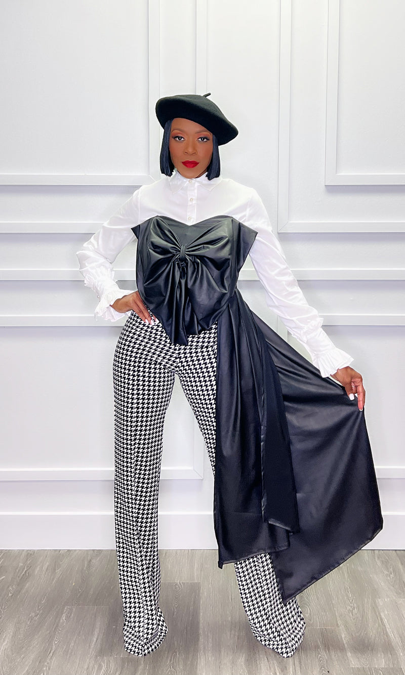 Tyson Faux Leather Bow Train Top:FINAL SALE