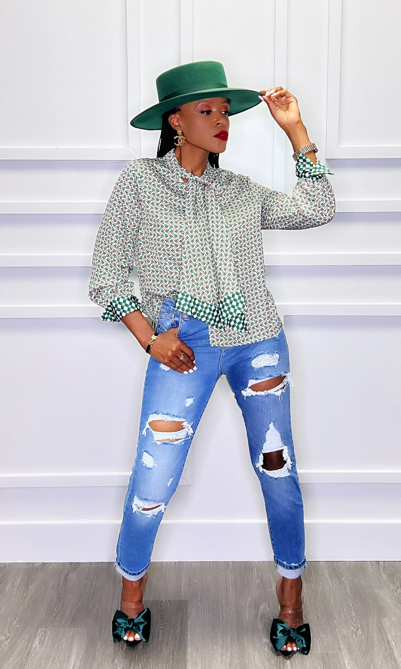 Miriam Printed Bow Top:FINAL SALE