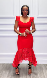 Elaine Eyelet Fishtail Red Dress:FINAL SALE