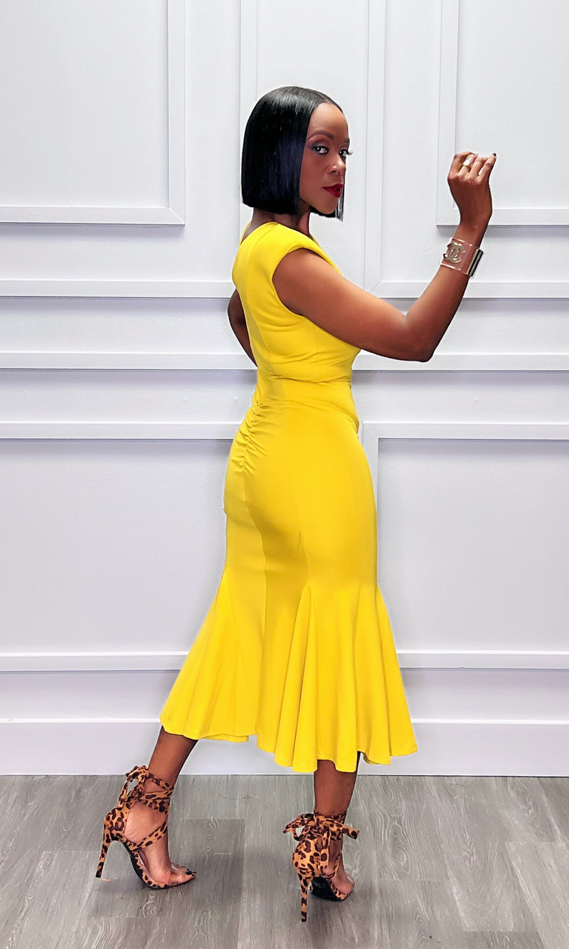 Farah Fishtail Citrine Midi Dress:FINAL SALE