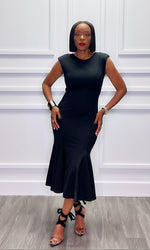 Farah Fishtail Black Midi Dress:FINAL SALE